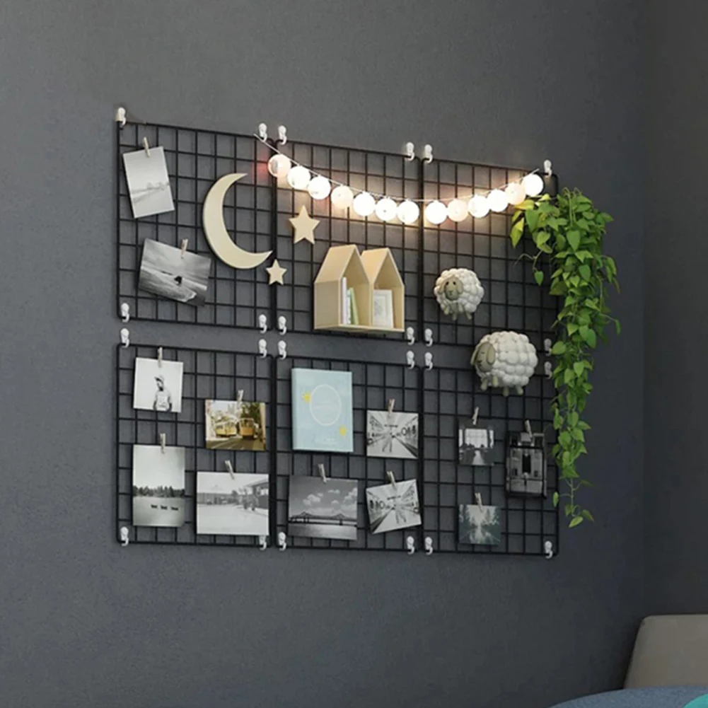 Multi Function Metal Grid Decor Photo Frame Wall Art Display Mesh Storage Shelf Organizer Rack