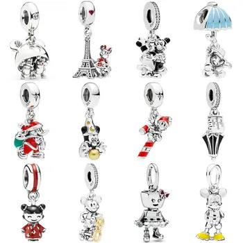 

Parks Chip & Dale Mickey Ear Hat Minnie Eiffel Tower Pendant Bead 925 Sterling Silver Charm Fit Pandora Bracelet Diy Jewelry