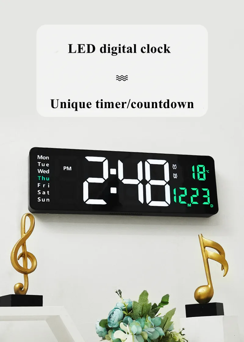 Large Digital Wall Clock Temp Date with Remote Control Power Off Memory Desktop Table Clock Wall-mounted Dual Alarms LED Clocks