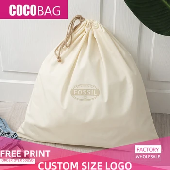 

55*55cm 21x21in Natural Cotton Cloth Bags Drawstring Clothes Shoes Luxury Products Eco-Friendly Packaging Bag Custom Logo
