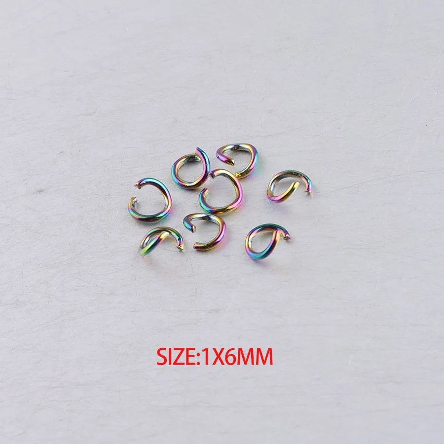 1X6mmrainbowcolor Fnixtar 0,8*5/6 мм 1*5/6/7 мм 1,2*7 мм Радужное кольцо из нержавеющей стали с открытым отверстием для самостоятельной работы 100 шт./лот - Цвет: 1X6mmrainbowcolor