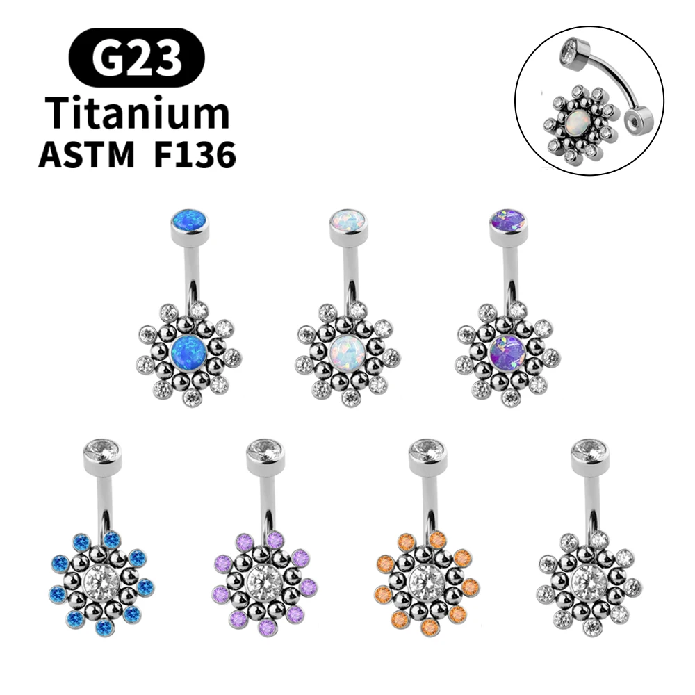 

ASTM F136 G23 Titanium Body Piercing Jewelry Women Navel Piercing Belly Button Ring Belly Piercing With Opal Zircon 2022 New