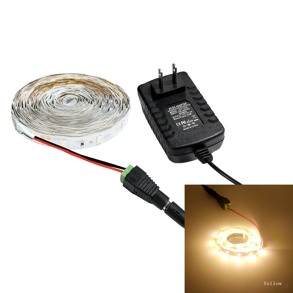 Цвет: желтый Светодиодный светильник 2835 SMD DC12V гибкая светодиодная лента 1 м 2 м 3 м 4 м 5 м ТВ Настольный экран подсветка светодиодный блок питания - Испускаемый цвет: Цвет: желтый