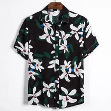 Летняя мужская рубашка с короткими рукавами и цветочным принтом для отдыха Cs113