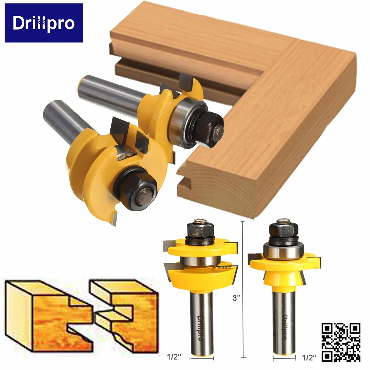 Drillpro 2 шт. рельсы и стиль фреза 1/2 ''хвостовик шейкер долото для дерева фрезерный нож резак твердая закаленная сталь