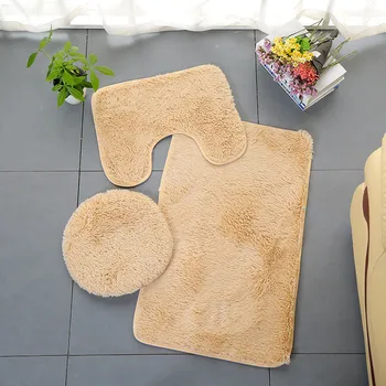 

3Pcs/set Bathroom Mat Set Rug Contour Mat Toilet Lid Cover Plain Washable Solid Color Toilet Kitchen Door Floor Bathmats Carpet