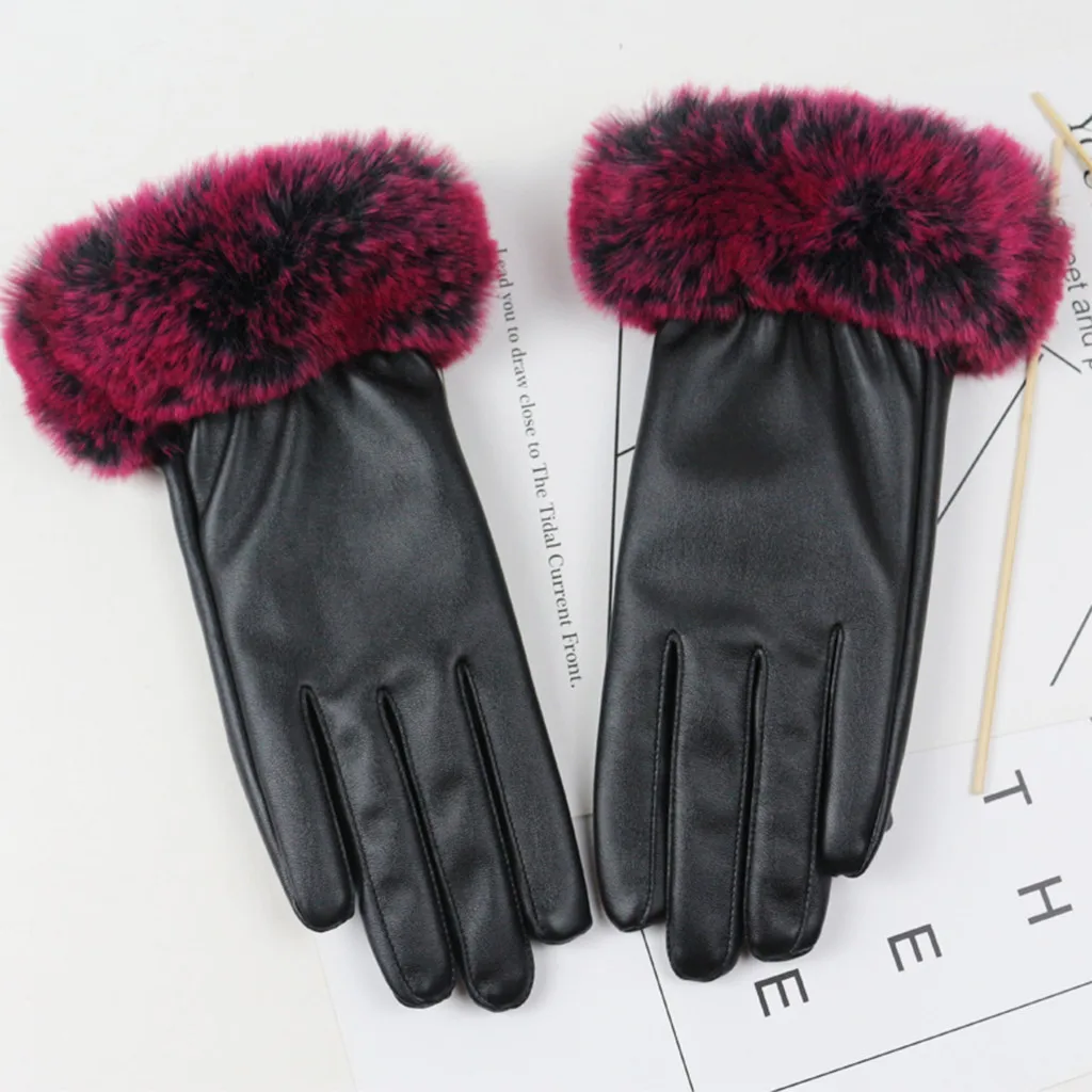 Women's gloves winter Leather windproof cycling gloves outdoor driving ski walking fashion women Keep warm gloves mittens