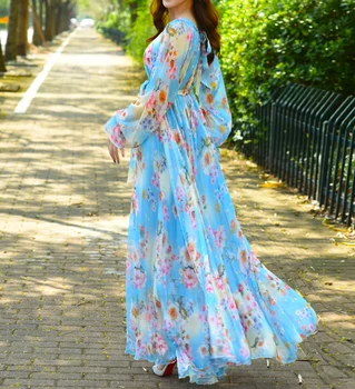 Alternative view of Maxi Dress Floral Printed  Loose Chiffon Fashion  Clothes  Female Kaftan Long Dress Summer