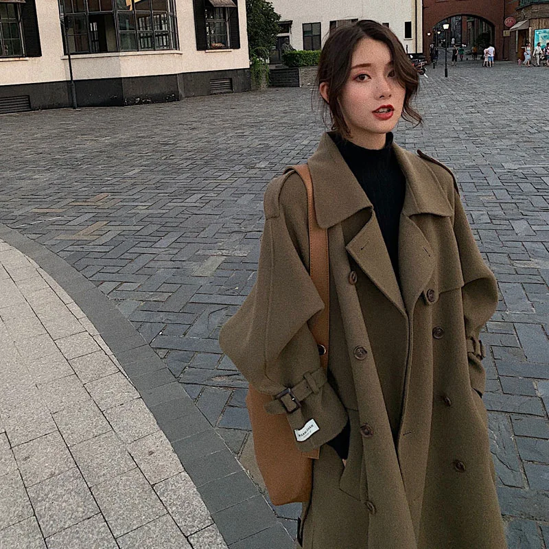 SuperAen, новинка, зимнее Однотонное шерстяное пальто для женщин, однотонное Женское шерстяное пальто, Повседневная модная женская одежда