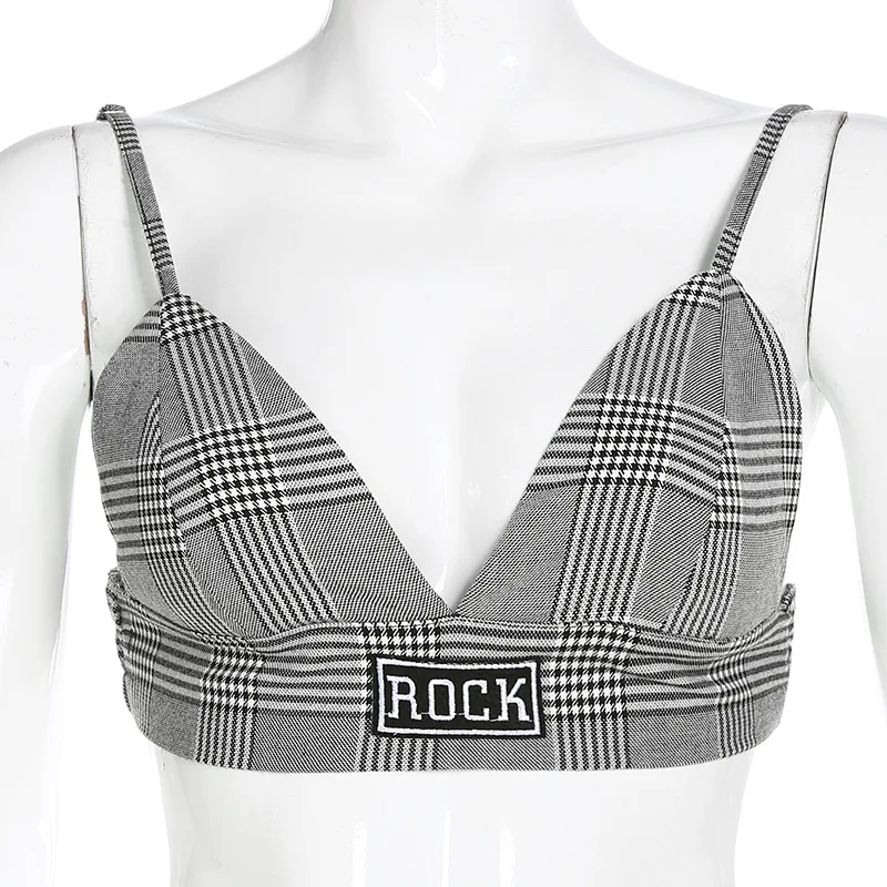 Bangniweigou сексуальный ретро Брит Клетчатый Бюстгальтер Camisole женский фестивальный топ с вышитыми буквами