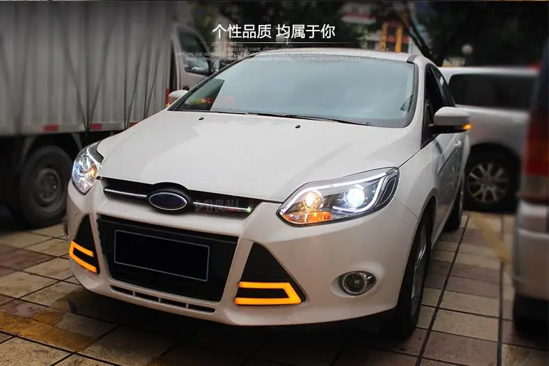 Hireno налобный фонарь для 2012- Ford Focus фара в сборе светодиодный DRL ангел объектив двойной луч HID Xenon 2 шт