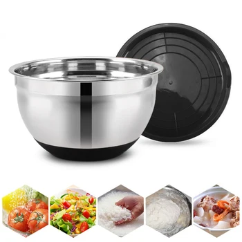 

18cm/20cm/24cm Diameter Anti-scald With Lid Non-Slip Stainless Steel Silicone Bottom Kitchen Utensil Salad Pastries Mixing Bowl
