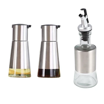 

Controllable Oil and Vinegar Dispenser 2 Packs with 200Ml Kitchen Glass Oil Bottle Stainless Steel Kitchen Tools
