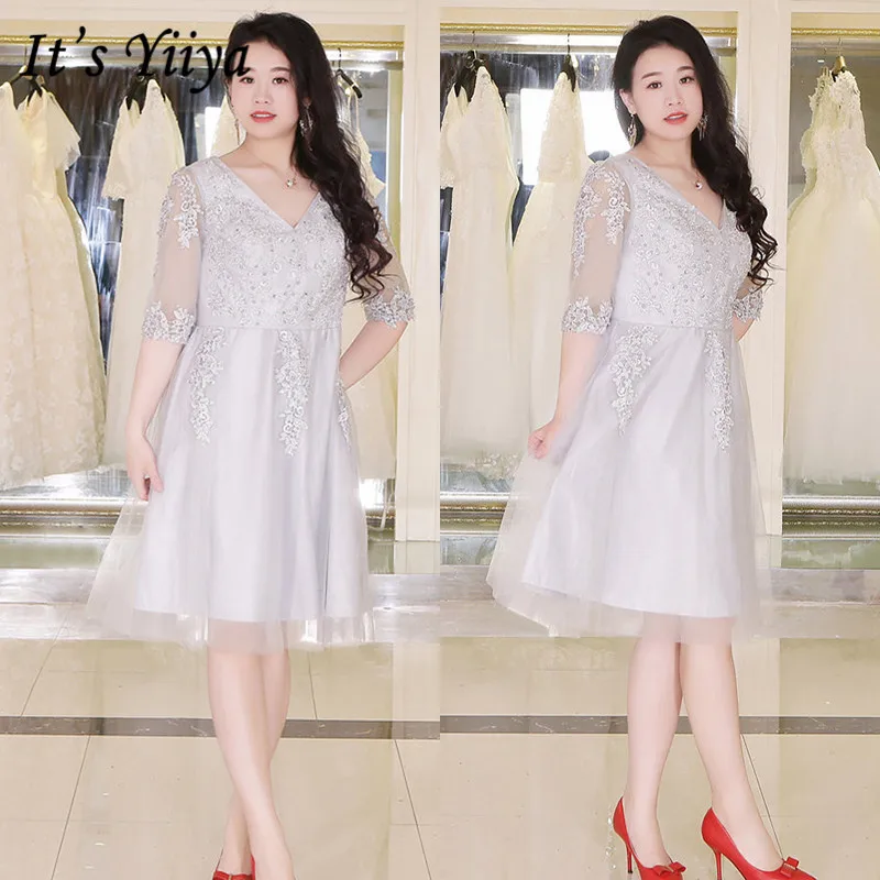 Это Yiiya платье для выпускного вечера с v-образным вырезом длиной до колена размера плюс, однотонное Vestidos De Gala DX030 платья для выпускного вечера с коротким рукавом и вышивкой