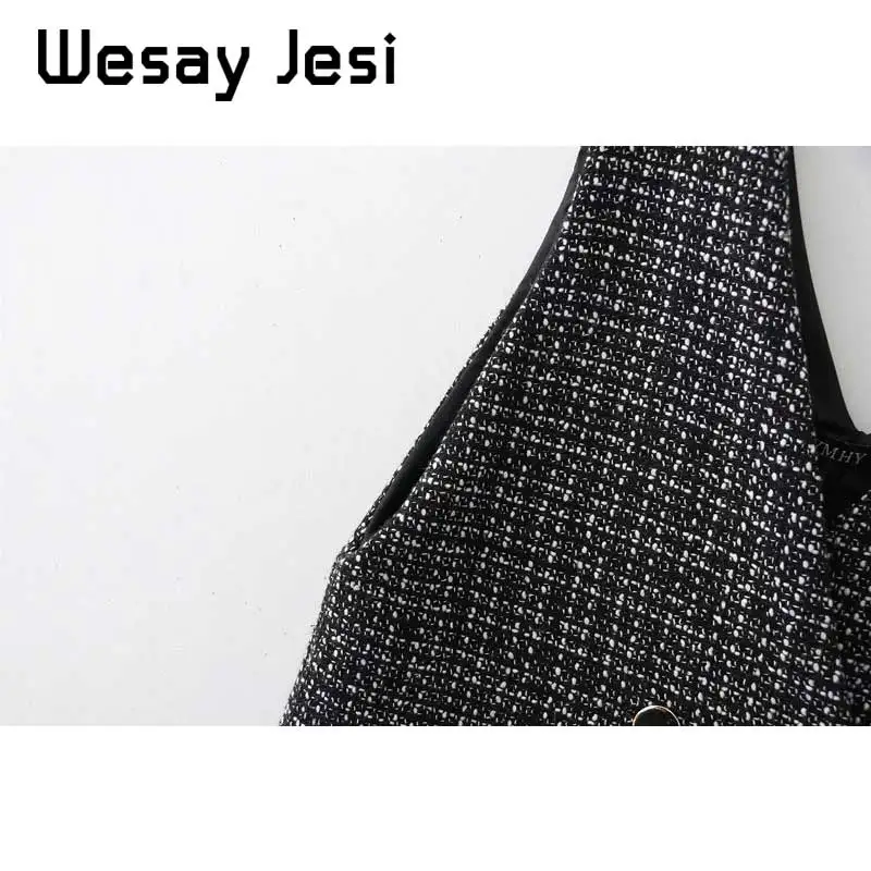 women clothes Autumn vest dress plaid casual style deep V-neck office wear double mini party dress