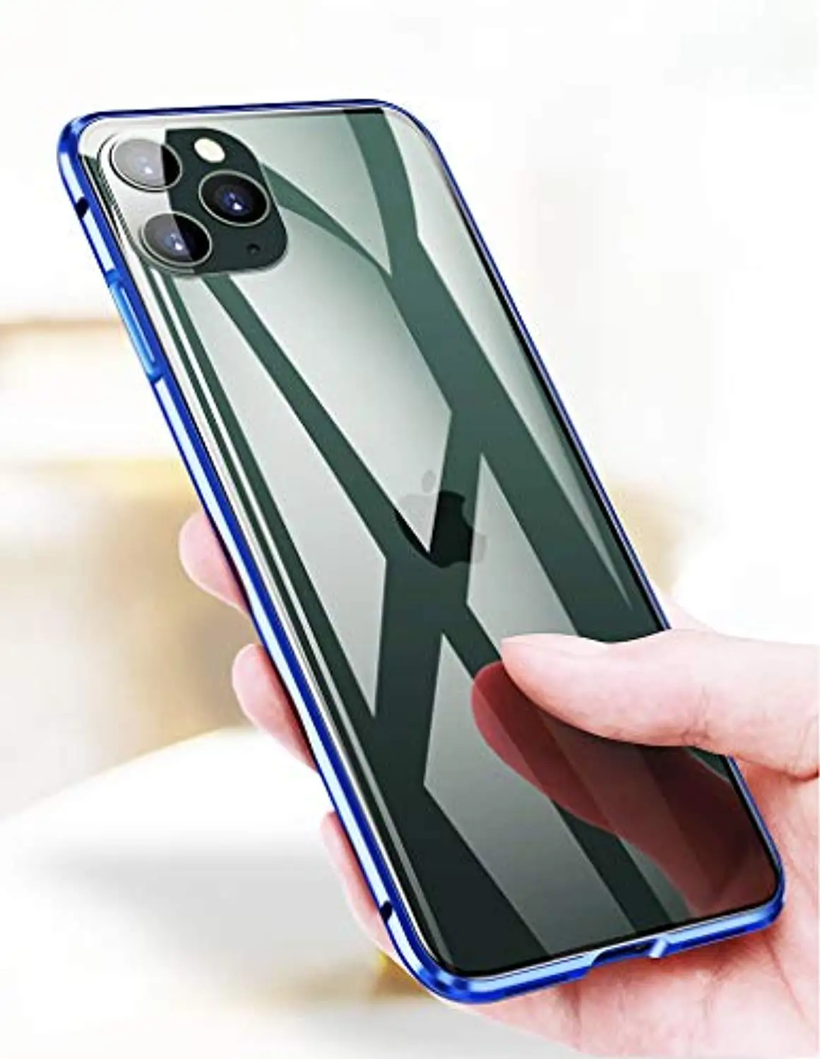 Blue Чехол для iPhone 11 Pro MAX 6 6S 7 8 Plus металлический бампер Магнитная Адсорбция 9H закаленное стекло Передняя и задняя крышка полная защита - Цвет: Blue