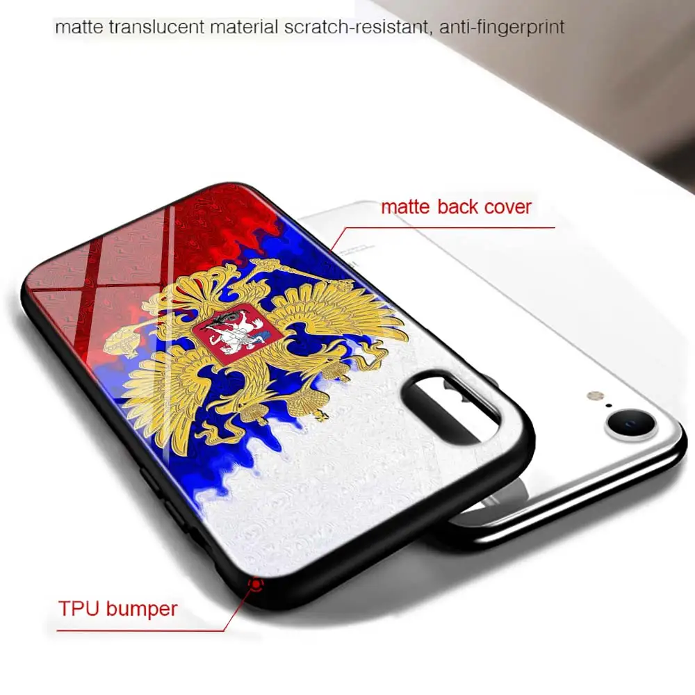 Черный чехол с российским флагом и гербом для iPhone 11 11Pro X XR XS Max 8 7 6 6S Plus 5S 5 SE