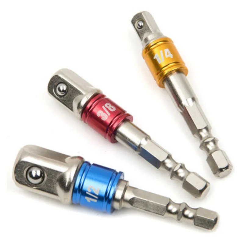 3pcs Socket Adapter Set 1/4inches 3/8inches 1/2inches Electric Impact Driver Hex Drill Bit Power Tool Accessories