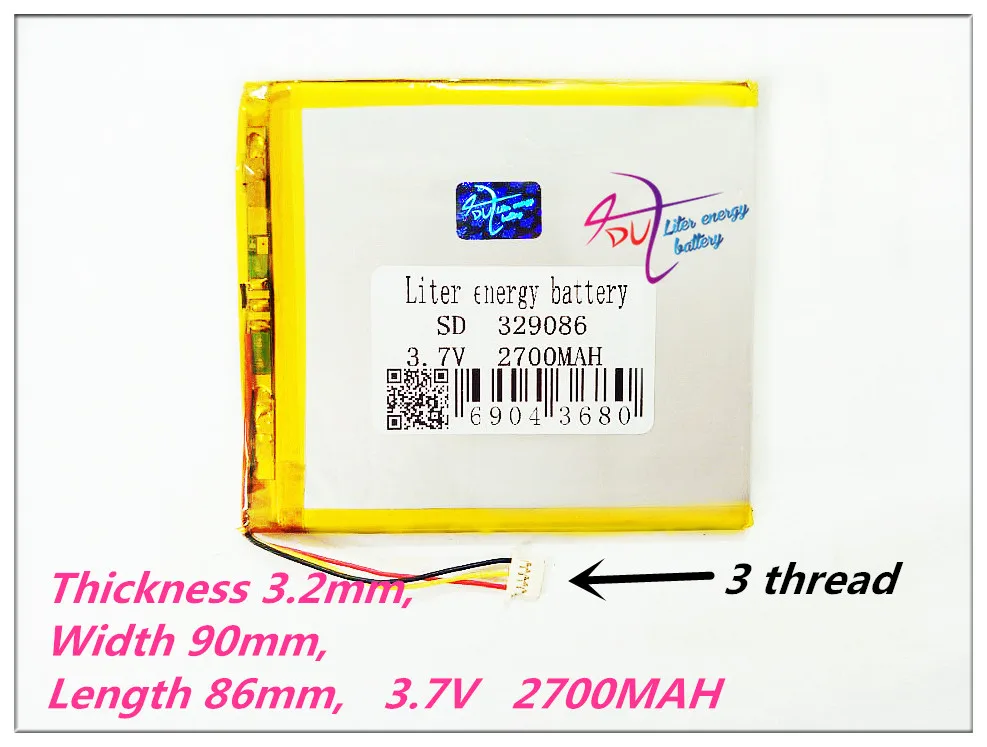 3 потока 329086 7 в 2700 мАч полимерные аккумуляторные батареи для MP4 MP5 GPS DVD мобильных