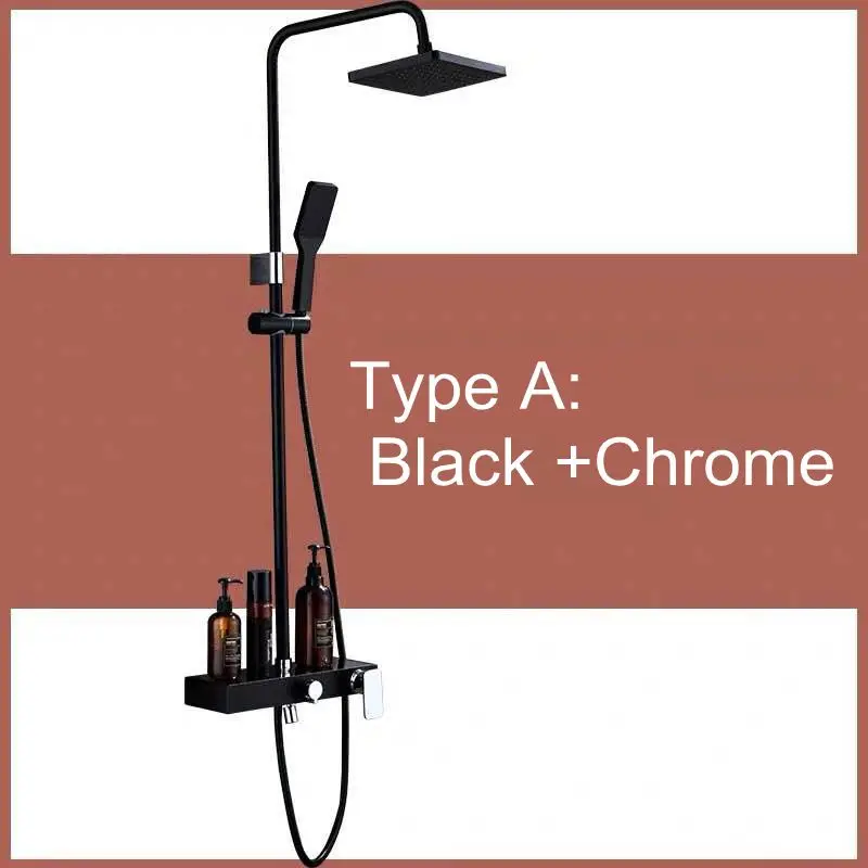 Type A--Black Chrome Vidric черный дождь смеситель для душа набор настенный дождевой Душ Смесители для хранения Ванна Смеситель кран горячая холодная с ручной душ EL3902 - Color: Type A--Black Chrome