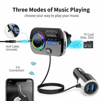 

FM Transmitter Modulator Car Kit Handsfree Charger Dual USB QC3.0 Fast Charging Handsfree Colorful Car Handsfree Charger