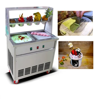 

Commercial 2 square pot Thai yogurt fried fruit ice cream roll machine with 5 small bowl fried ice cream machine for sale