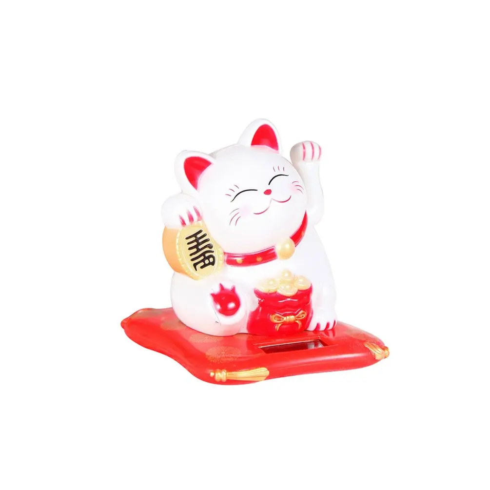 Мода на солнечных батареях Maneki Neko Фортуна кошка приветствующий счастливый манящий лапой развевающийся домашний офис Ресторан Декор ремесла - Название цвета: White