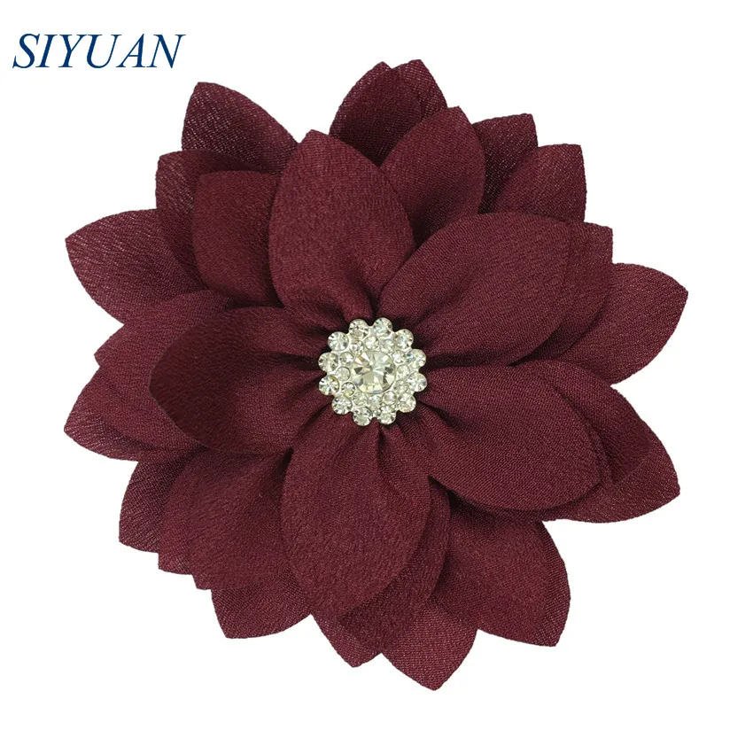 50pcs/lot 9cm Multy Layer Fabric Flower with Rhinestone Chic Lotus Flower Kids Lovely Headwear Accessories High Quality TH300 - Цвет: 18-wine red