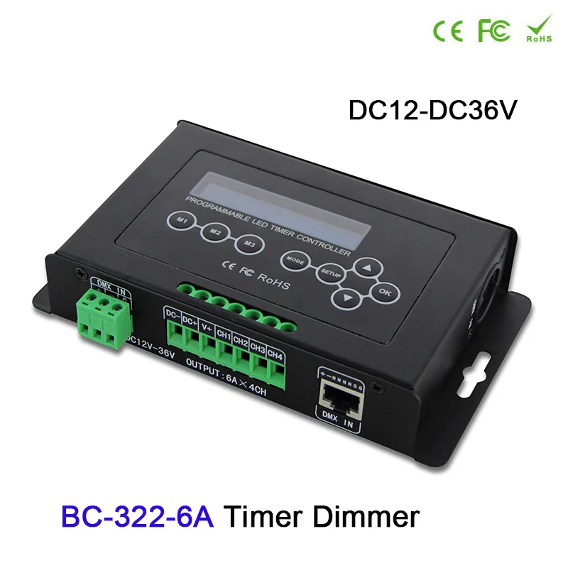 Programmable Timer Dimmer BC-322-6A LCD display 24V 12V- 36V 6A*4CH PWM signal DMX512 LED Strip,plant light,Aquarium Controller usb to dmx lnterface adapter led dmx512 computer pc stage lighting controller dimmer