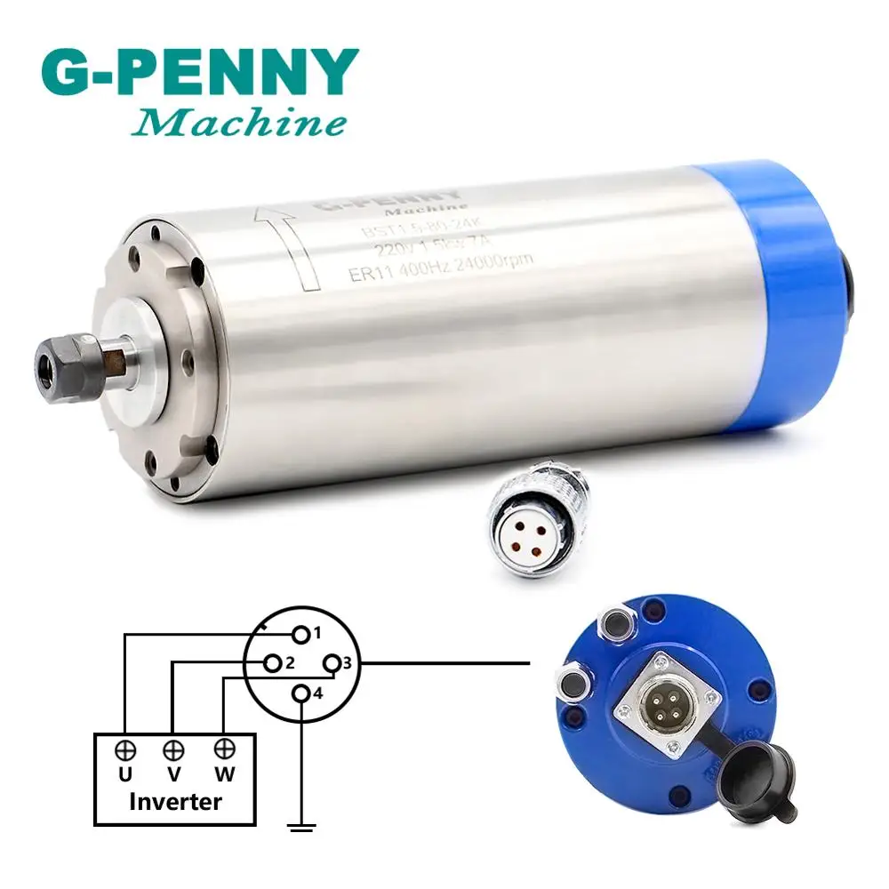G-PENNY 1,5 кВт ER11 с водяным охлаждением и ЧПУ мотор шпинделя 80X200 мм 7A 4 подшипники для фрезерного станка с ЧПУ Токарный станок по дереву