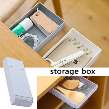 

1pc Up Paste Table Storage Box Self Stick Under Desk Holder Hidden Sticker Pen Pencil Tray Organizer Drawer Set 3.5x22x9cm