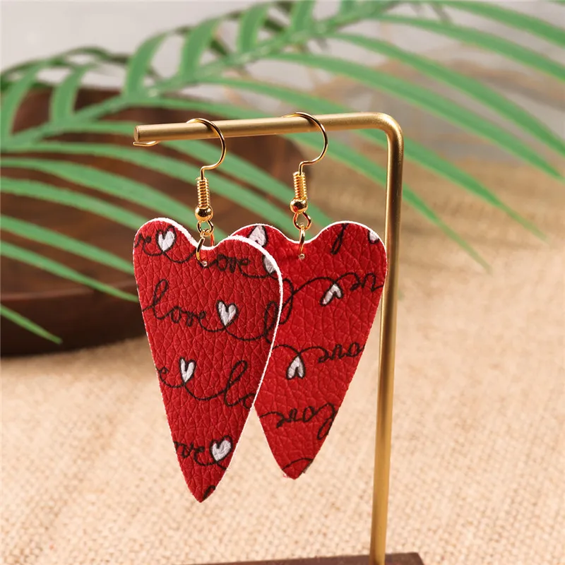 Love Heart Pendant Hollow Pu Leather Earrings New Dangle Earrings for women Valentine's Day Gift Wholesale valentine earrings