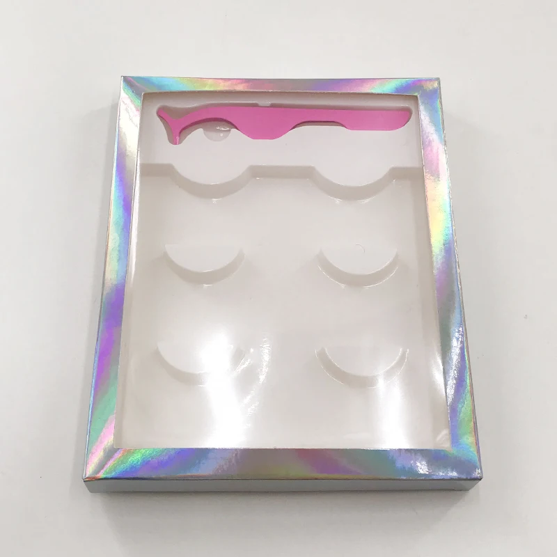 with light pink 20 шт./лот, пустые 3 пары в одном лотке, голографические ресницы, упаковка с пинцетом для ресниц, белый лоток - Цвет: with light pink