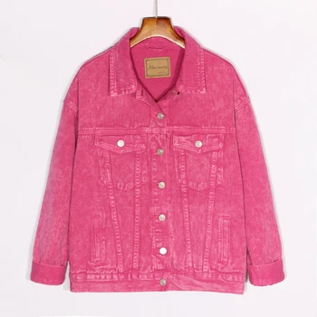 

Korean Rose red Short Denim Jacket Basic Coat Women 2020 Spring Autumn Korean Fashion Long sleeve Jeans Jacket Female Outerwear