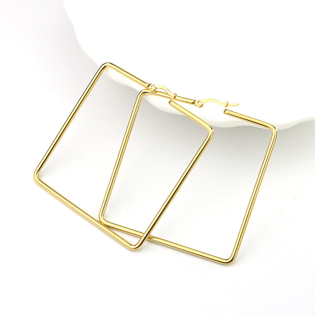 New Stainless Steel Geometric Big Hoop Earrings for Women 30/40/50/60mm Simple Square Sleeper Earring Fashion Jewelry Gift
