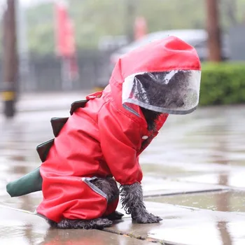 

Dinosaur Dog Clothes Four-legged Waterproof Raincoat for All Seasons Oversized Transparent Brim Outfits Yellow Ropa Para Perro