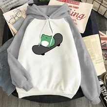 

Spring Clothes Women Plus Velvet Hoodie Long Sleeve Casual Cartoon Frog Print Pullover Sweatshirt Girl Cute Korean Fashion Top