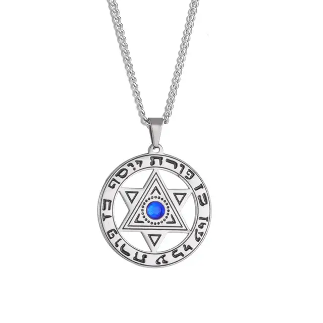 LIKGREAT Vintage Wicca Necklace Tetragrammaton Pendant Wahyeh Blessed Pentagram of Solomon Amulet Stainless Steel Jewelry B silve