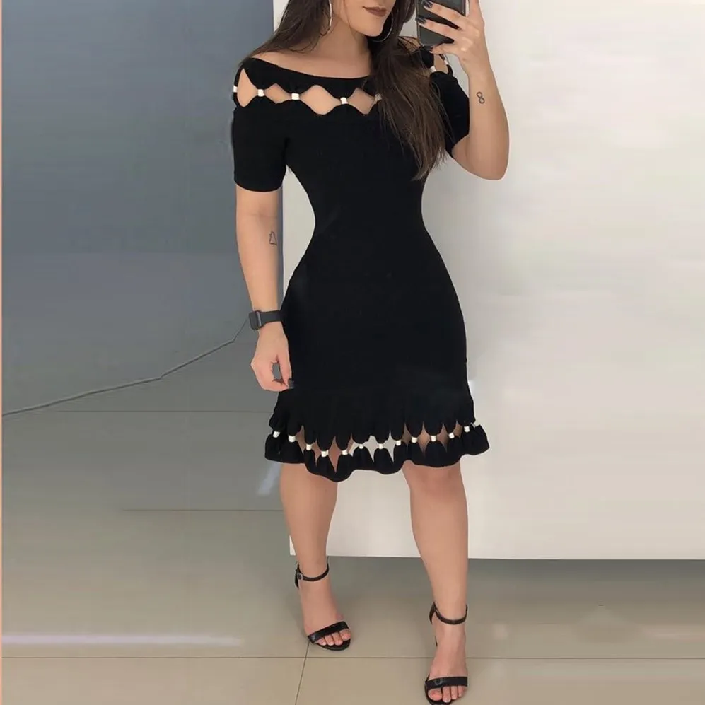 

Women Dress Black Short Sleeve Sexy Elegant Lady Dresses Autumn Party Night Dress