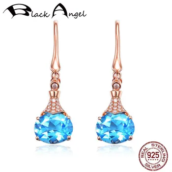 

BLACK ANGEL Blue Crystal Topaz Earrings 2020 New 925 Silver Sapphire Gemstone Drop Earring For Women Fashion Jewelry Wholesale
