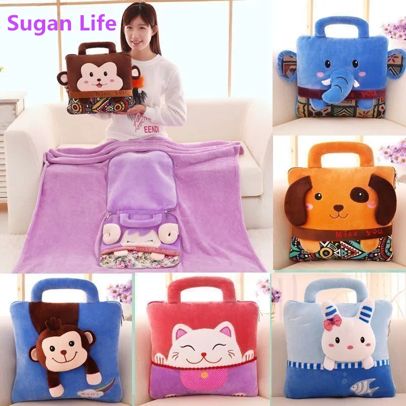 NEW Office cartoon pillow quilt dual-use cushion coral fleece pillow air conditioner is car lumbar pillow portable nap blanket