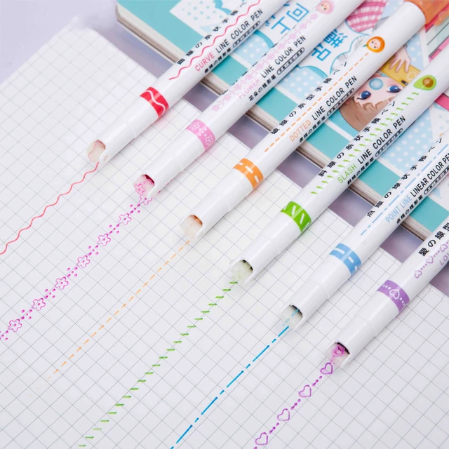 6pcs Dual Tips Curve Line Marker Colored Pens Scrapbooks Writing Note Taking  Calendar Marker Pens Craft