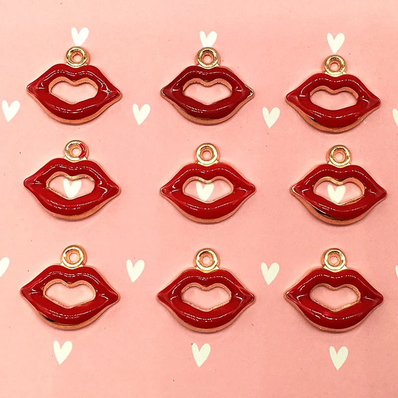 

10pcs 14*17mm Epoxy Sexy Red Lips Zinc alloy Charms Bracelets Pendant For DIY Earring Jewelry Gold-color Making Findings XL421