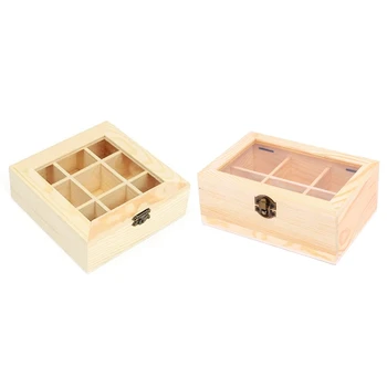 

Wood Tea Bag Storage Chest, Multipurpose Organization Display Box with Clear Lid GXMA