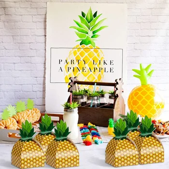 

50Pcs Pineapple Favor Boxes 3D Large Pineapple Party Favors Bags for Hawaiian Luau Pineapple Theme Party Decorations Summer Trop