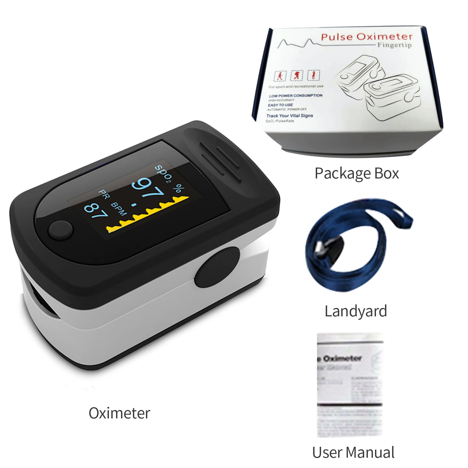 Heart Rate Monitor SpO2 Monitor Portable Digital Reading OLED Display 6 Modes PI Perfusion Index Pulse Oximeter Fingertip Blood Oxygen Saturation
