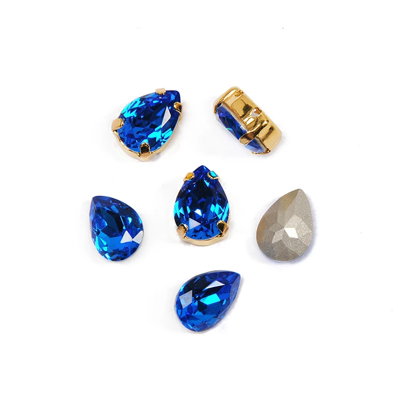 YANRUO 4320 All Sizes Capri Blue Drop Glass Stones Point Back Strass Crystal Applique Sewing Rhinestones For Clothing