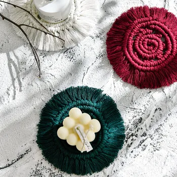 

Handmade Macrame Placemats Cup Mat Pure Handcrafted Cotton Northern Europe Tablecloth Coaster Cup Pad Bedroom Decoration