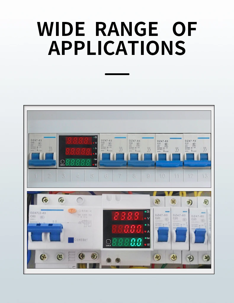 Medidor digital multifuncional com trilho din, medição