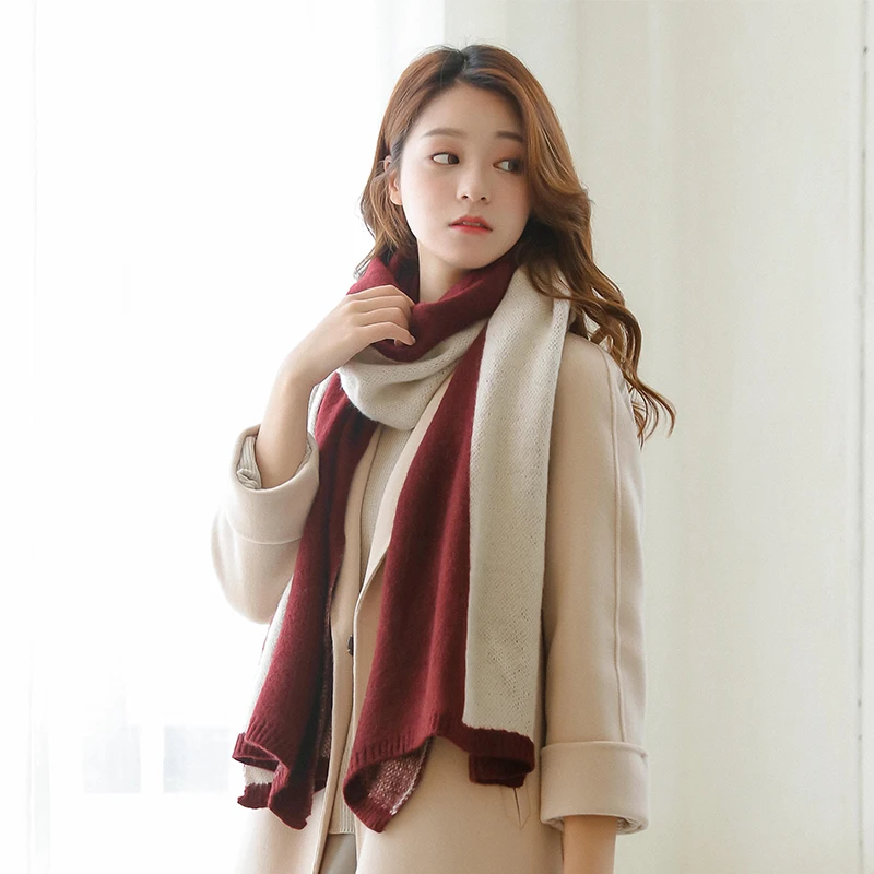 

J1342 Double-color scarf Female Autumn and Winter Fashion Korean Edition Fashion Thickening and Heating Coloured Scarf